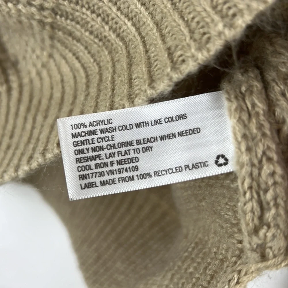 KNOX ROSE cowl shoulder tight knit sweater tan with fringe S - Picture 8 of 8
